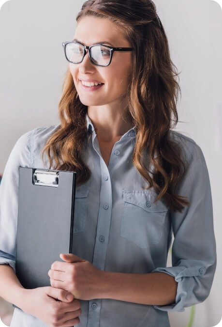 Woman holding a clip board image