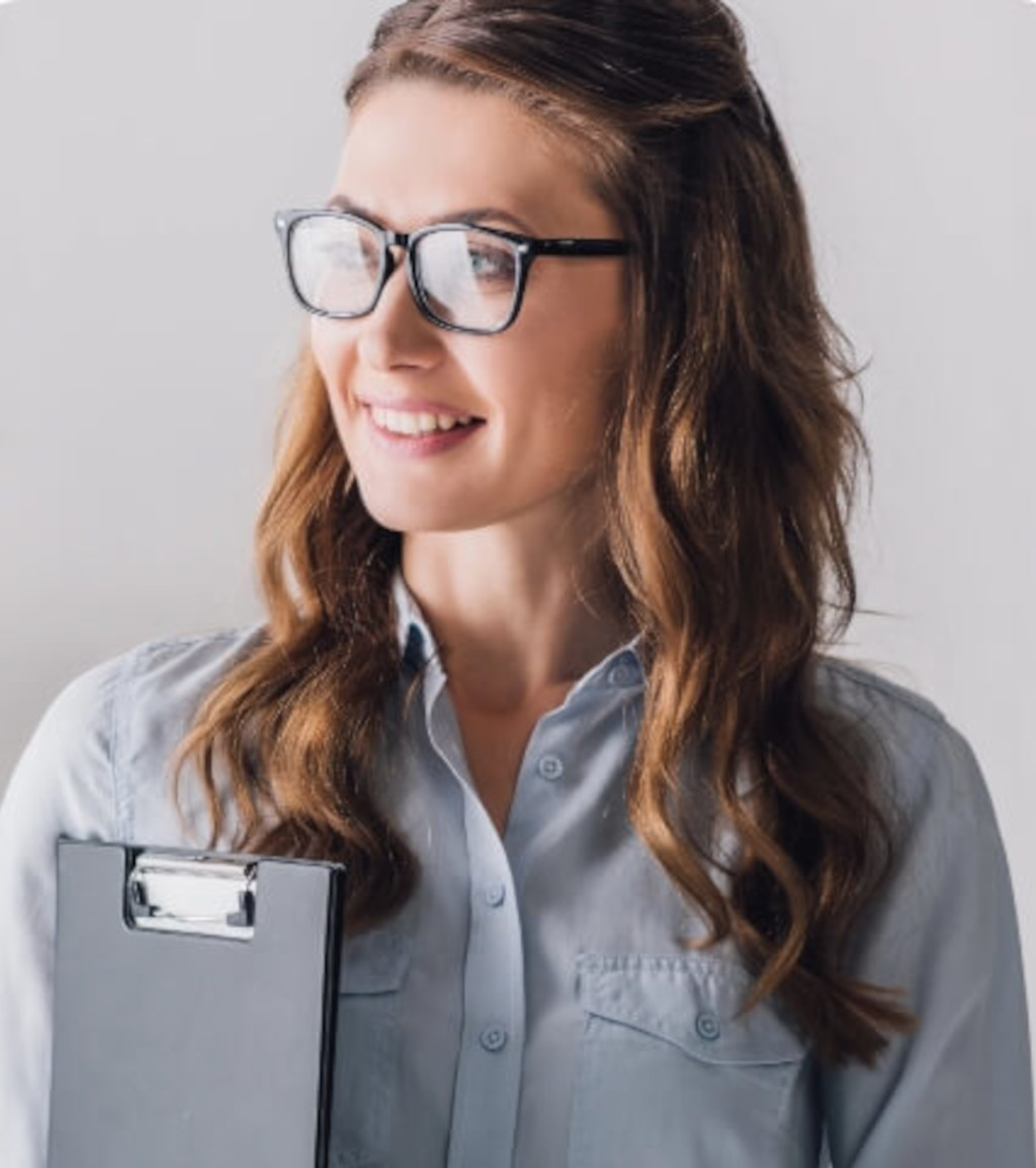 Woman holding a clipboard mobile image