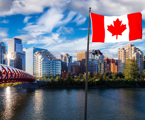Calgary peace bridge canada flag